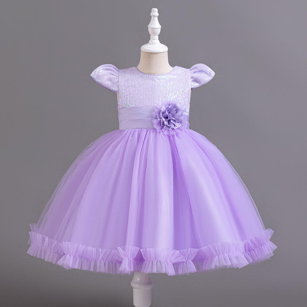 Mädchenkleid Kurzarm Pailletten Blume Puffig Prinzessin Kuchenkleid Gehen Bankett Geburtstagsparty Ballkleider 930 Lieblingskleid des kleinen Mädchens Kleider