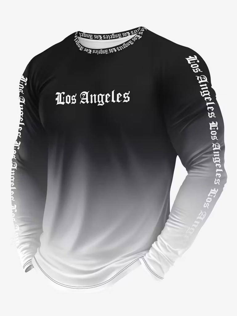 Mens T Shirt Los Angeles 3D Print Long Sleeve Autumn Striped Round Neck Outdoor Sports T-Shirt for Men Daily Men's Tops Clothing