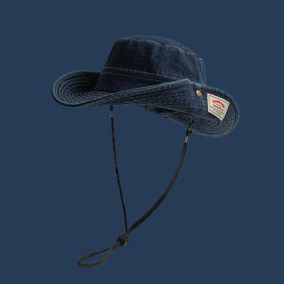Denim Bucket Hat Spring and Summer Outdoor Versatile Wide Brim Sun Hat Children Personalized Sticker Mountain Hat Men
