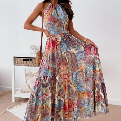BITCED Abito Lungo Floreale Sexy Senza Schiena da Donna Stile Boho
