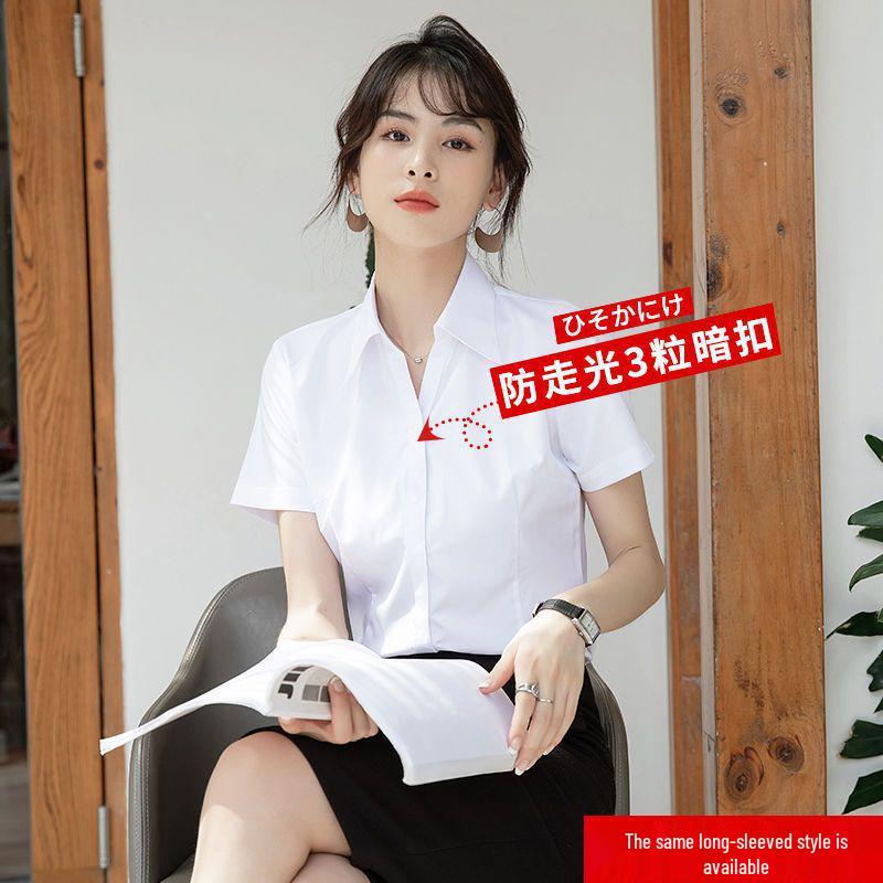 Damska Formalna Bluzka do Pracy - Opcje Długi/Krótki Rękaw w Kolorach Białym, Czarnym, Niebieskim na Wiosnę i Jesień