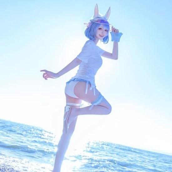 Milky Time Hololive Usada Pekora Cosplay VTuber Check Swimsuit Outfit (M)
