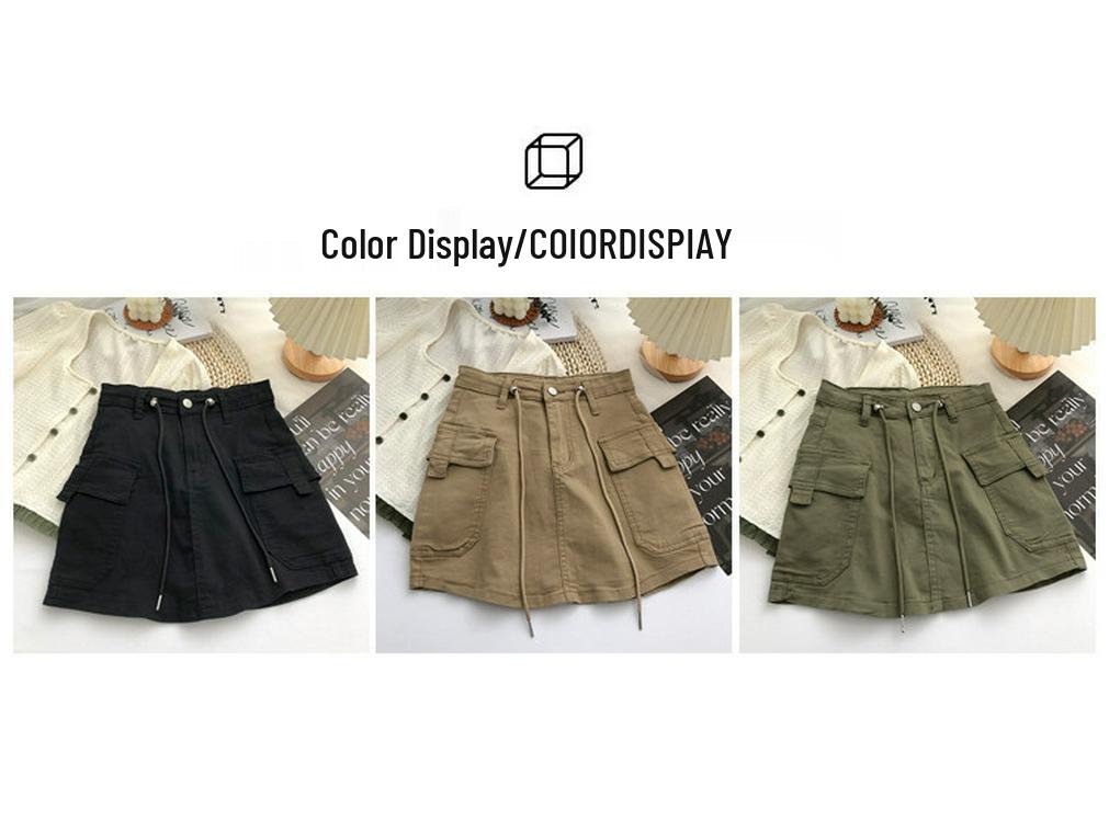2024 Summer Korean Style Women's Retro High-Waisted Denim Mini Skirt with Side Drawstring Ties