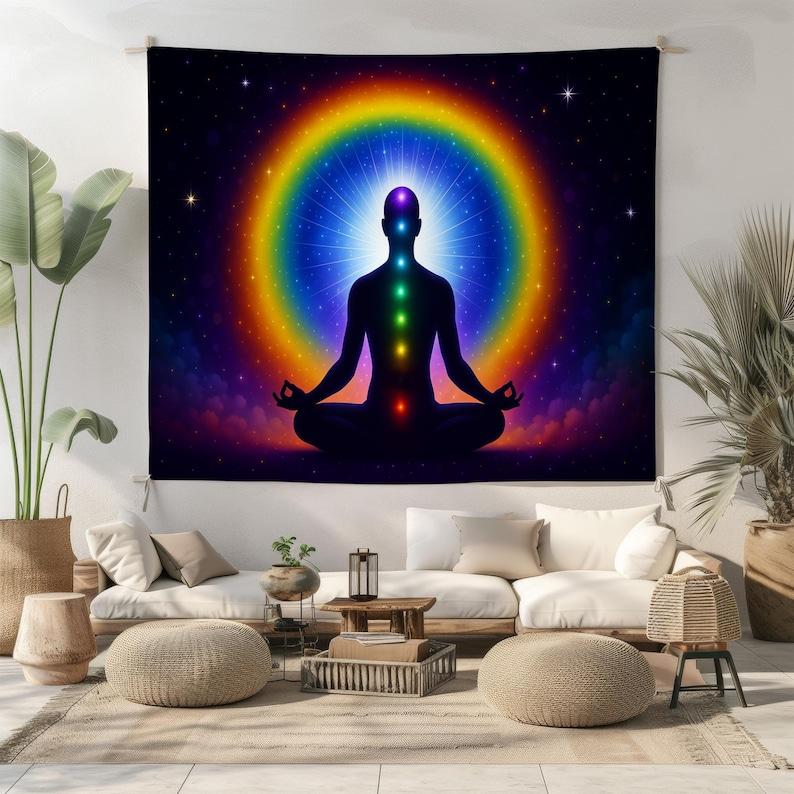 Rainbow Chakra Meditation tapestry 75x100