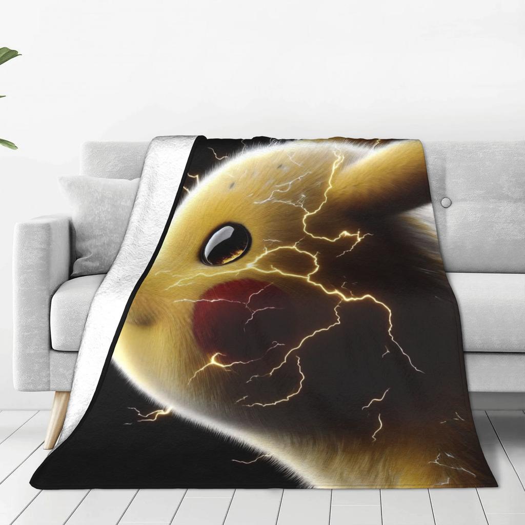 Pikachu Energy Transformation Flannel Blankets Winter  Super Warm Bedding Throws for Home Decor Novelty Bedspread Sofa Bed Cover