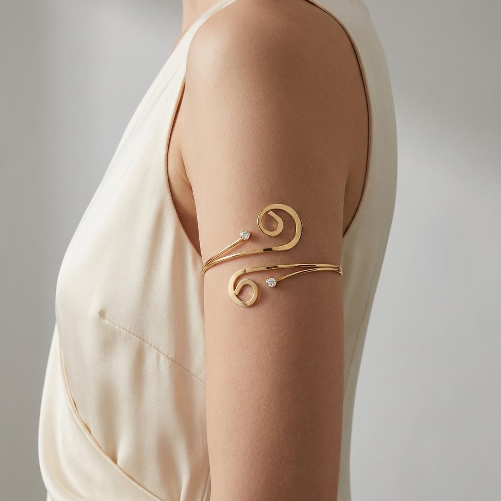 Minimalist Boho Gold Arm Cuff Upper Arm Bracelet for Women Adjustable Musical Note Rhinestone Open Bangle Summer Jewelry Gift