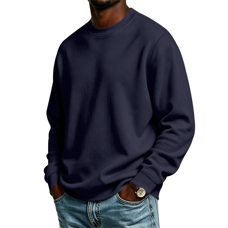 Men S Loose Fit Long Sleeve Crew Neck Solid Color Fleece Sweatshirt Fall Winter