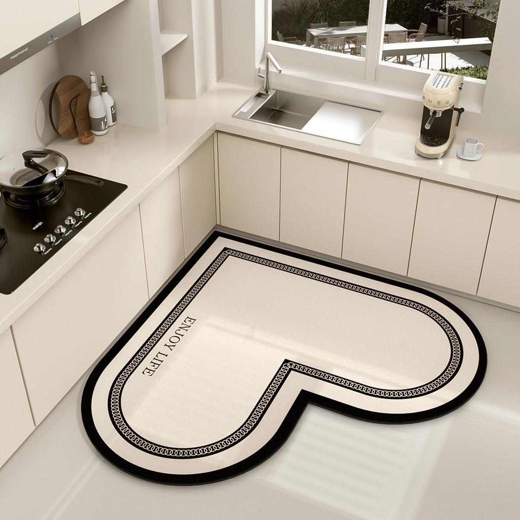 Kitchen Heart-shaped Carpet American Floral Pattern Water-absorbent Quick-drying Large Size Floor Mat Diatom Mud Non-slip Rug