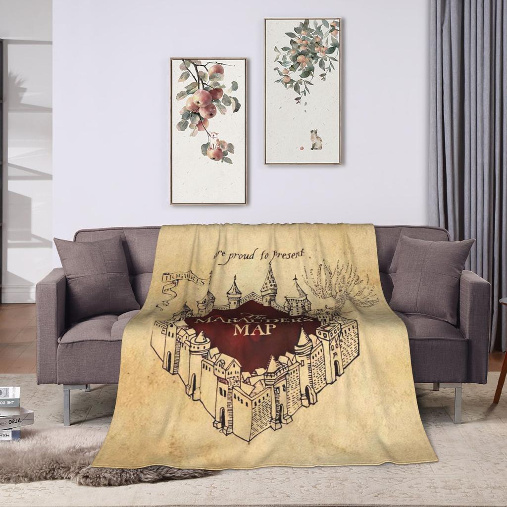 Super Warm Blanket Travel Office Marauders Map Throw Blanket  Flannel Bedspread For Living Room Aesthetic Sofa Bed Cover