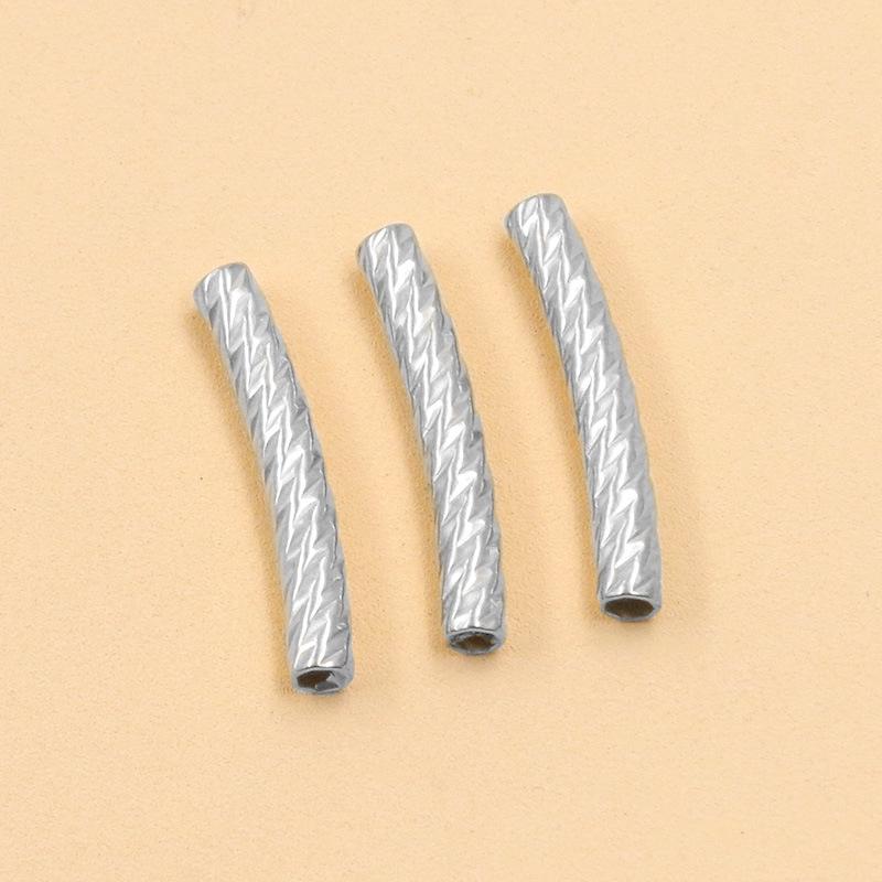 2-Color Stainless Steel Embossed Bent Tube Sleeves for DIY Jewelry