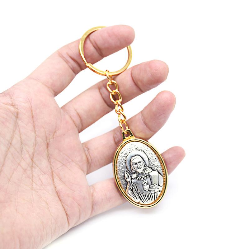 Ancient Oval Virgin Holy Father Saint Benedict Exorcism Ancient Silver Pendant Catholic Relic Keychain Religious Ornaments Church Gifts