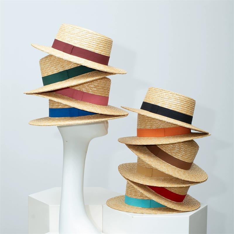 Garden Supplies My Women's Straw Hat Summer Wide Brim French Elegant Ribbon Sun Hat Holiday Straw Hat Sun Hat Chapeau Femme 55-58Cm