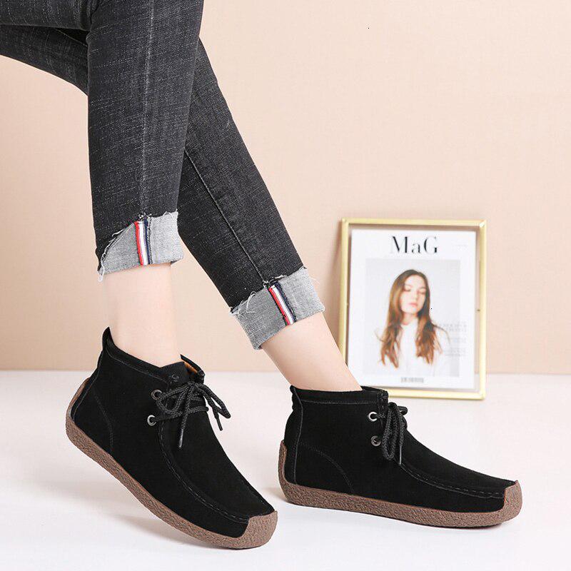 Women Cow Suede Leather Boots Warm Comfort Soft Flat Shoes Lace Up Ladies Martin Short Boots