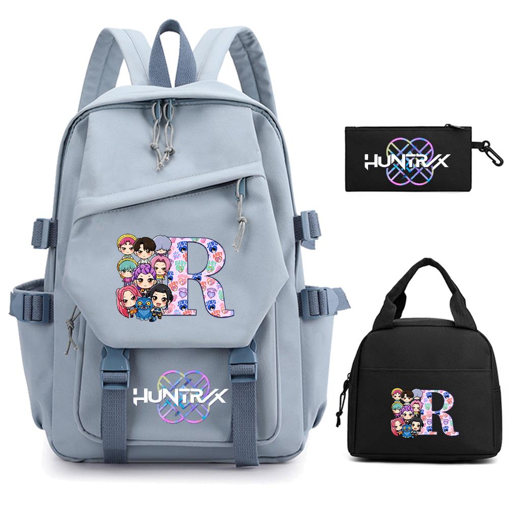 3Pcs/set Cartoon 26 English Letter Kpop Demon Hunters Printed Backpack for Teenger Children Large Capacity Schoolbag Girl Gift Women Travel Bag
