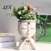 Artistic Sculpture Flower Pot Face Planter Pot, Cute Resin Head Vase for Succulents Flowers, Decorative Unique Home Office Ornaments Indoor