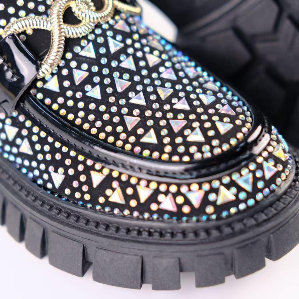 2025 Unisex Rhinestone Loafers: Korean-Style Leather Shoes for Kids