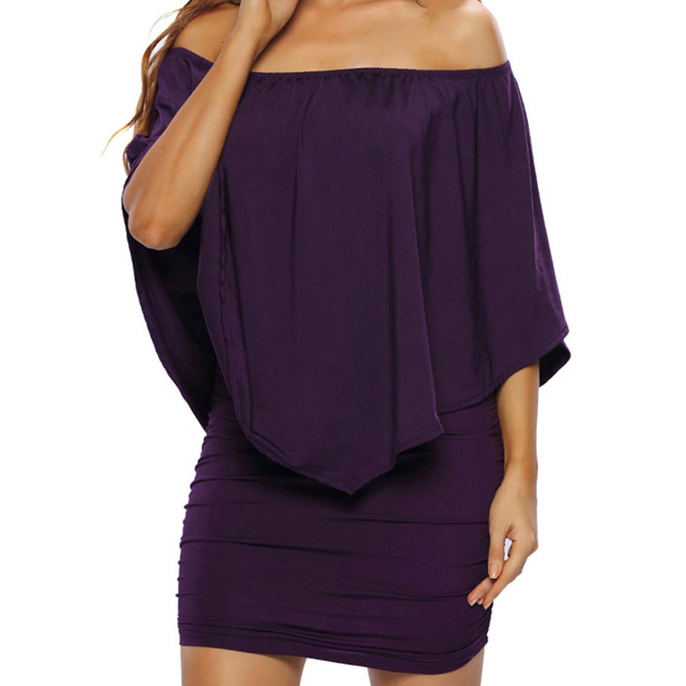 

Сексуальное платье с открытыми плечами размера плюс, с вырезом в горловину и рукавом «летучая мышь», ложное платье из двух частей с запахом, пляжное мини-платье XXL фиолетовый