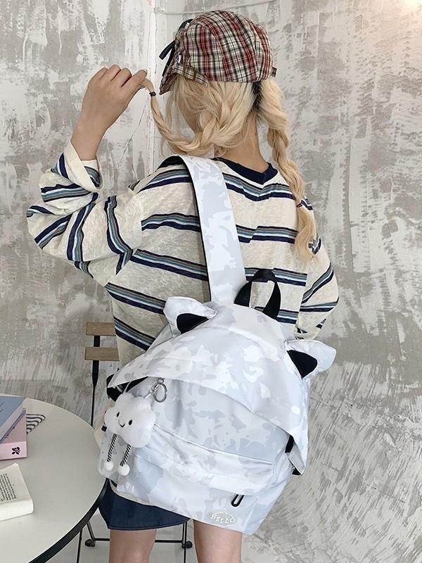 Cartoon Cat Ear Backpack For Girls With Nylon Material And Spacious Design For Daily Use