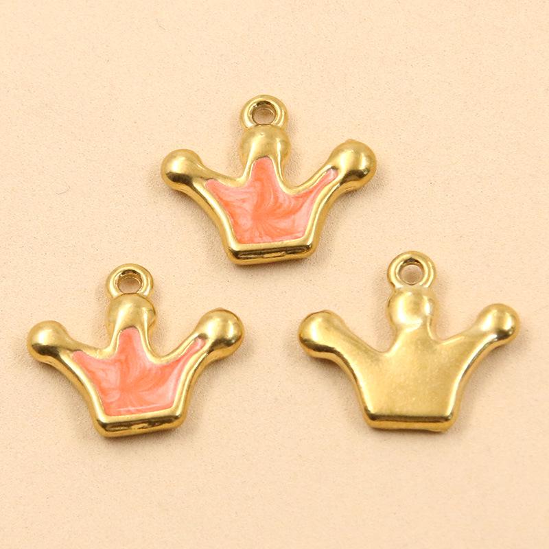 3 Styles DIY Heart Crown Enamel Charms: Stainless Steel Drip Oil Gold Pendants
