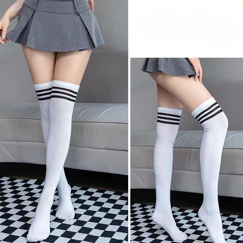 

Зимові легіни Жіночі шкарпетки вище коліна Чорно-білі довгі шкарпетки в смужку Готичні панчохи Y2k Лоліта для дівчат One Size білий