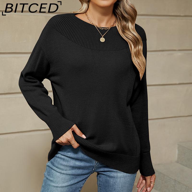 BITCED Solid Color Women's Pullover Sweater Comfortable Casual Long-Sleeve Knit Base Layer for Fall/Winter