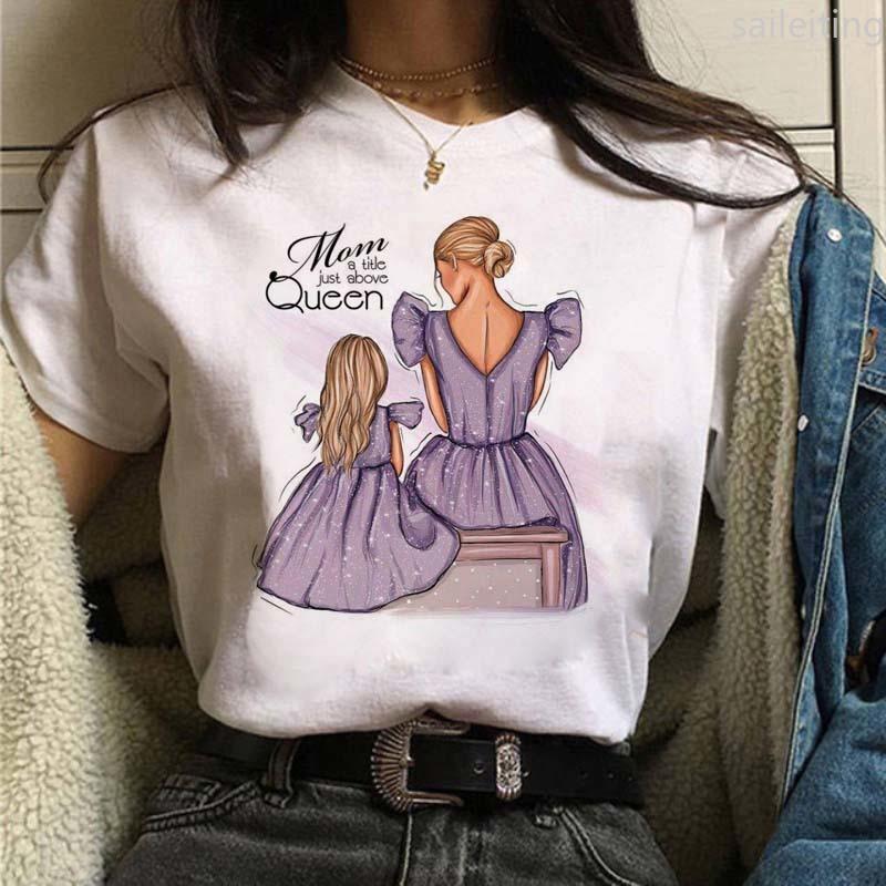 Women T-shirts Cute Mom and Daughter Black Summer Short Sleeve Female Tops Summer Sleeved Harajuku Streetwear Tops Tees