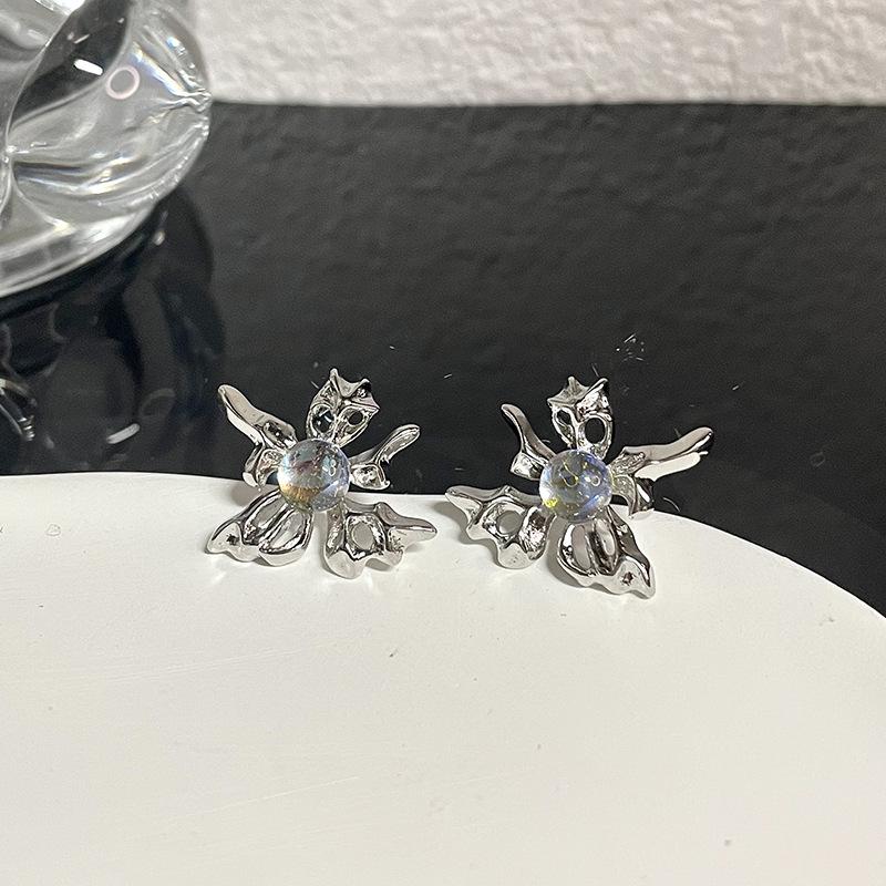 Niche Design Flower French Irregular Personality French High-End Stud Earrings Moonstone Earrings Women