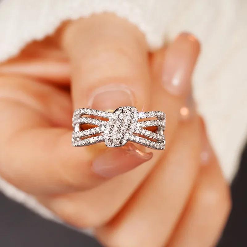 

2026 New Exquisite and Elegant Bow Ring for Women Cross Inlaid with Zircon Shining Bridal Wedding Accessories 6