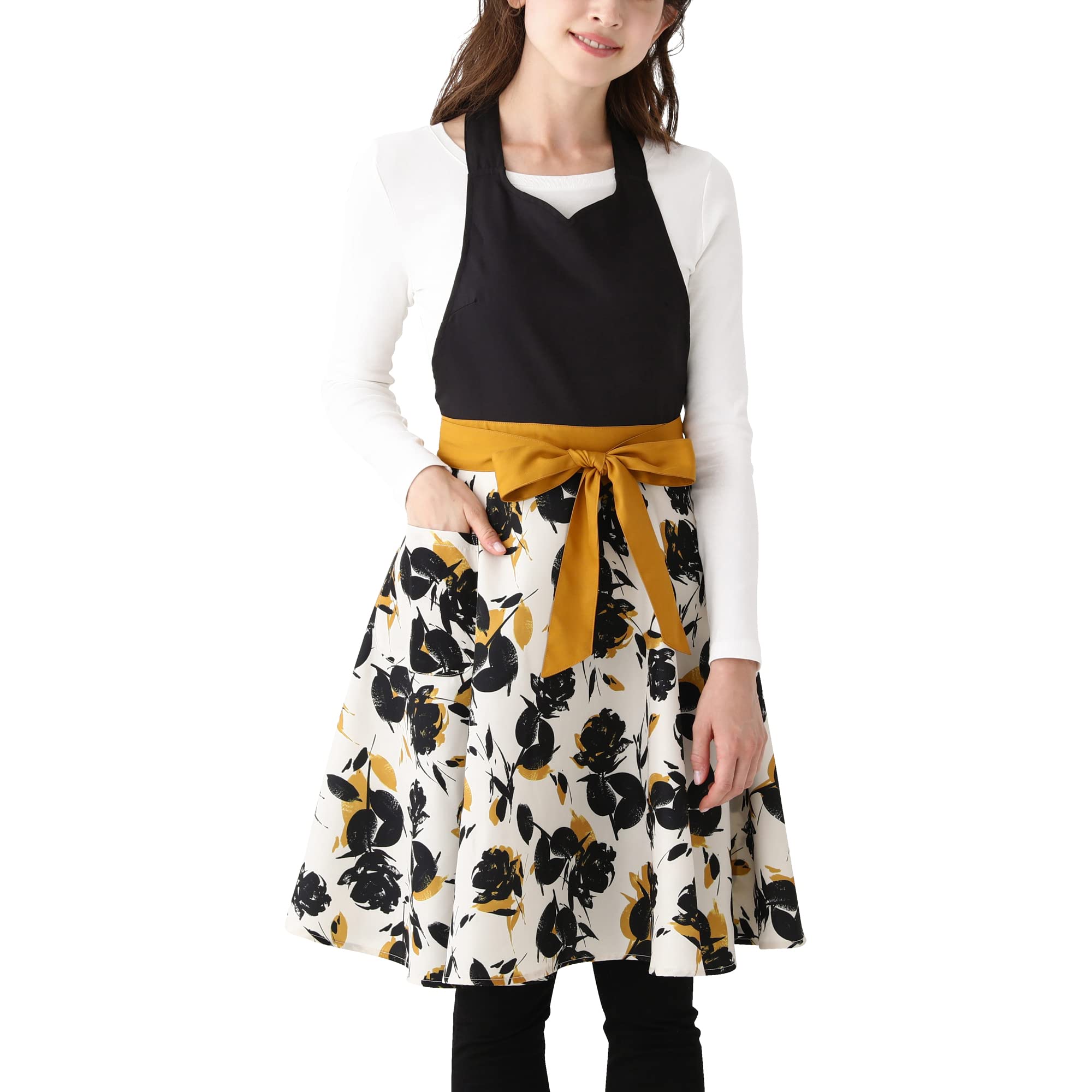 

Francfranc Silhouette Full Apron, Yellow, Cute Floral Print, Women s