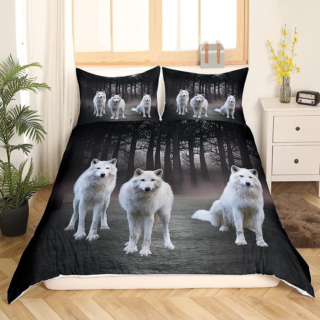3D Wolf Comforter Cover Full Size Kids Teen Duvet Cover Set Animal Theme Decor Bedspread Cover Wild Wolf Pattern Wild Animal
