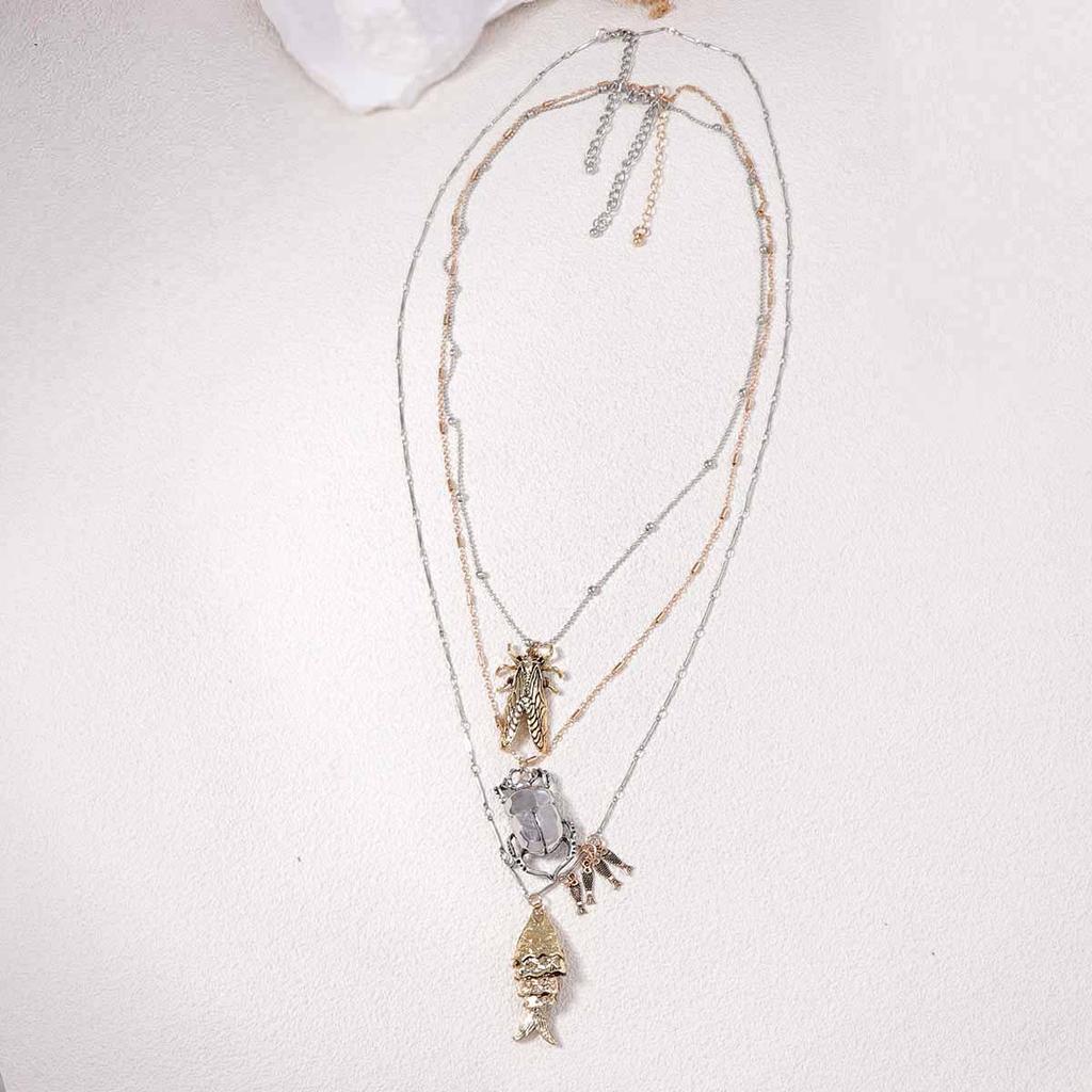 ZA cross-border personalized trend animal insect alloy beetle cicada fish pendant multi-layer necklace high-end versatile model