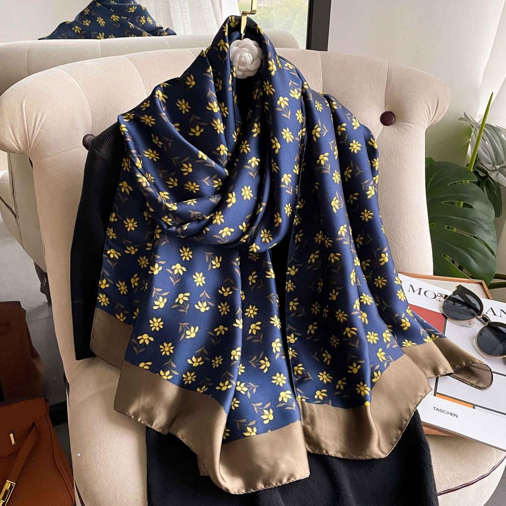 Luxury Brand Silk Scarf Multicolor Sunflower Scarf New Design Print Kerchief Women Neck Shawl Wraps Echarpe 130cm