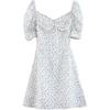 Women's Floral Puff Sleeve Lace-Up Short Dress - Spring/Summer Trendy Slimming Waist-Cinching Design