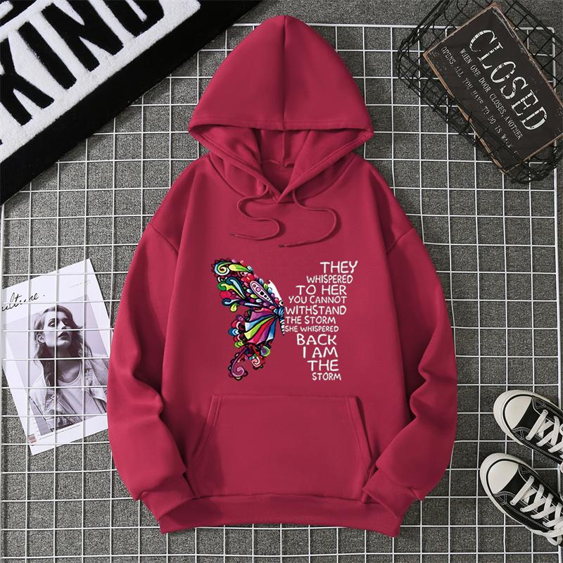 Rose Butterfly Impossible Letter Graphic Print Women Sweatshirt Fashion Warm Hooded Loose Casual Hoodies Fleece Soft Clothing