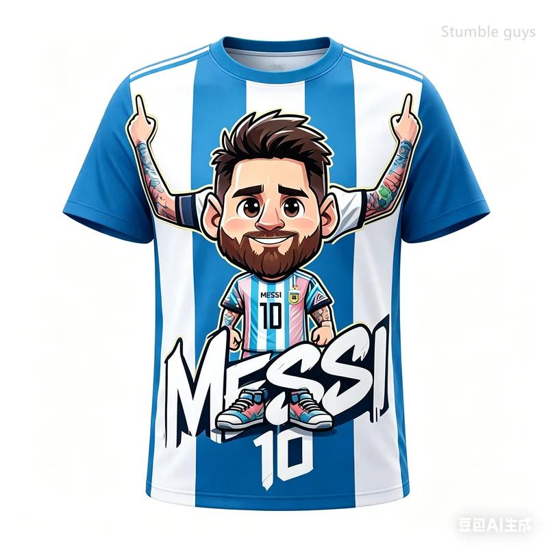 T-shirt Estiva da Uomo per Palestra Fitness con Stampa di Messi Calcio Manica Corta Casual Sportiva Maglietta Street per Bambini Ragazzi Abbigliamento da Esterno