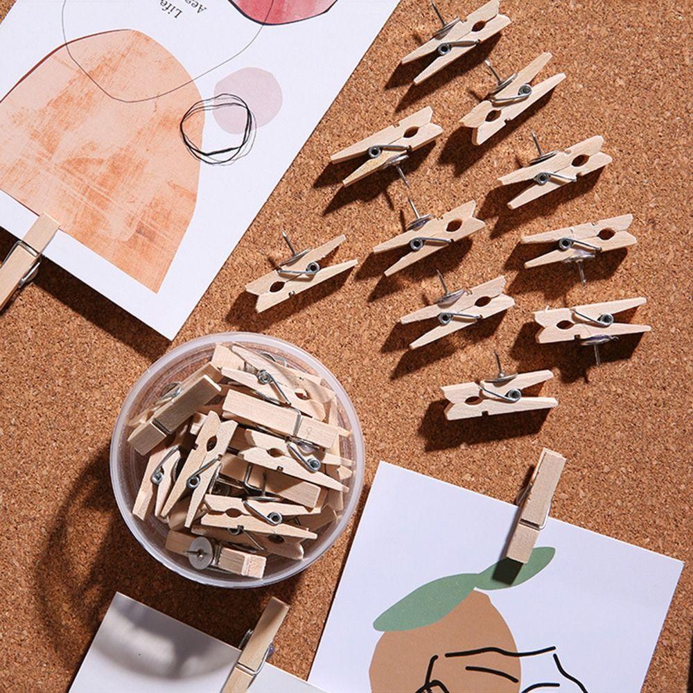 20Pcs/Box DIY Wooden Clip Push Pins Reusable Pushpins with Clips  Photo Wall Decor