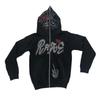 Spiderweb Letter Print Rhinestone Hooded Zip-Up Oversized Sweatshirt Women Streetwear Casual Long Sleeve