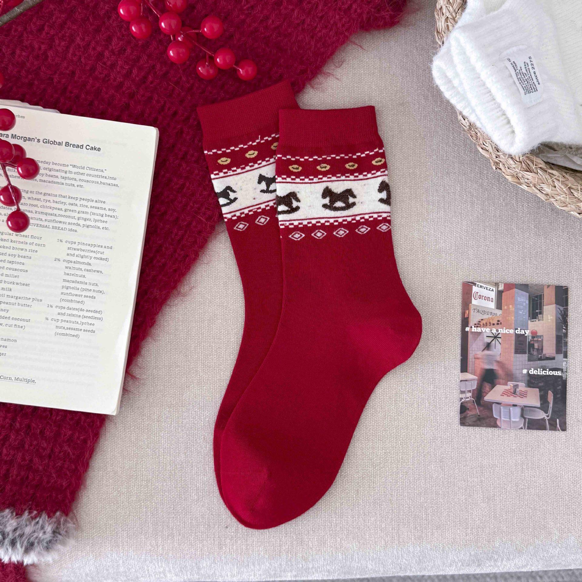 Red Socks, Socks For The Year Of The Horse, Season, Red Piles Of Cotton Socks, Red Socks, And Red Socks