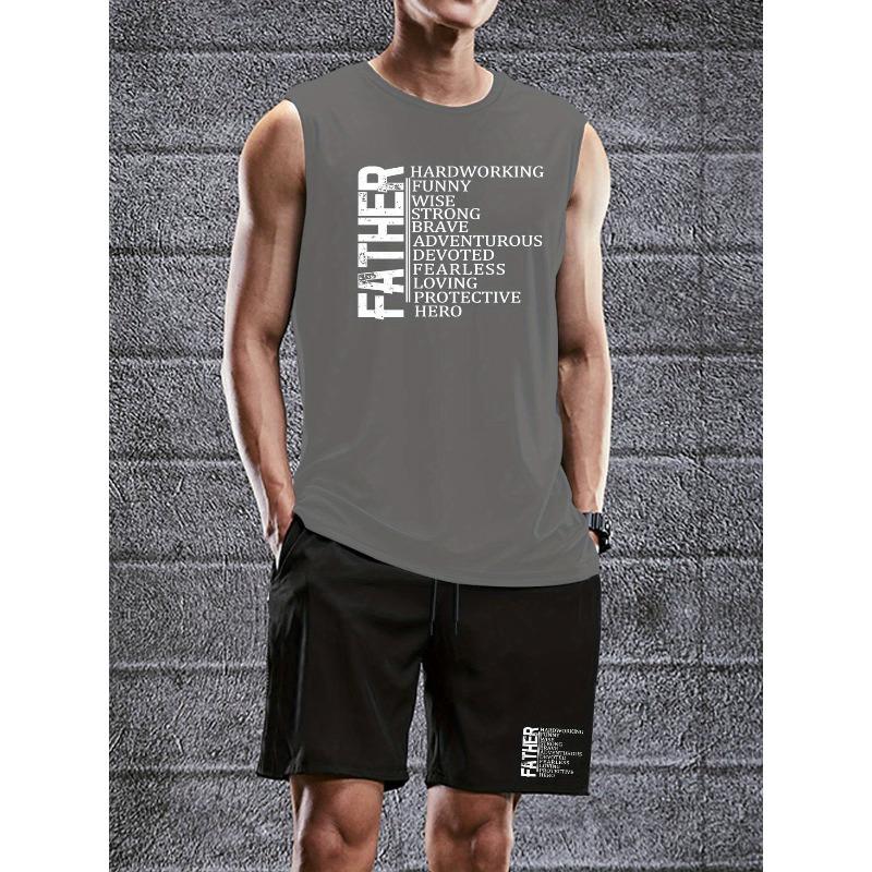 

Men s Polyester Trendy Graphic Print Tank Top Shorts Set Soft Touch Wrinkle Resistant Easy Care Summer Daily XXL сірий
