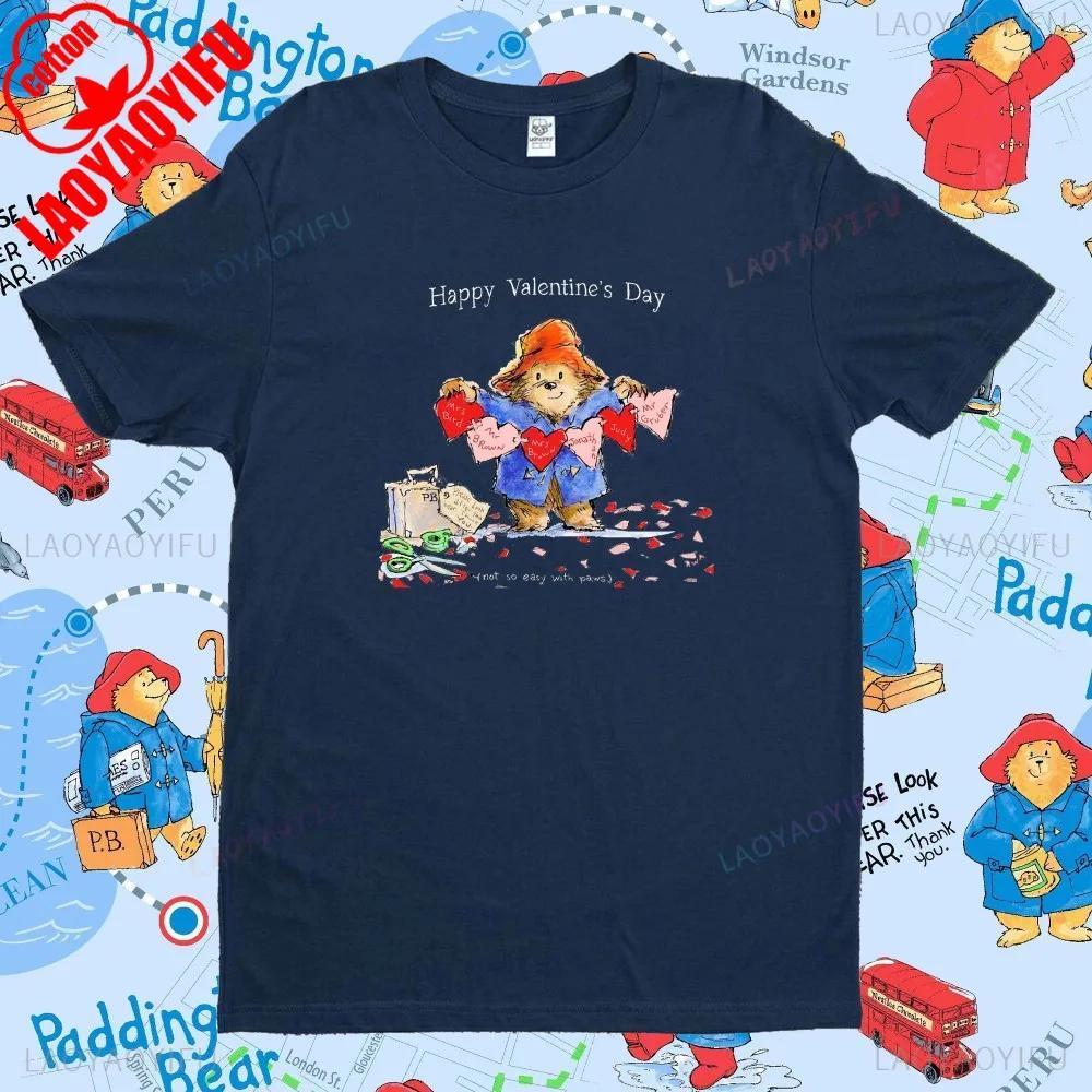 Paddington Bear in London Couple Tshirts Unisex Cotton Tee Summer Funny Cartoon Harajuku Print Loose Short Sleeve Unisex Women