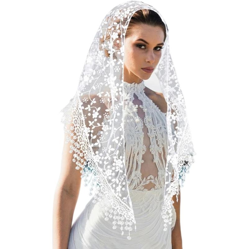Latin Veils Head Scarf for Church Attendance Mantilla Veils Lace Head Covering Flower Veils for Travel and Worship Service