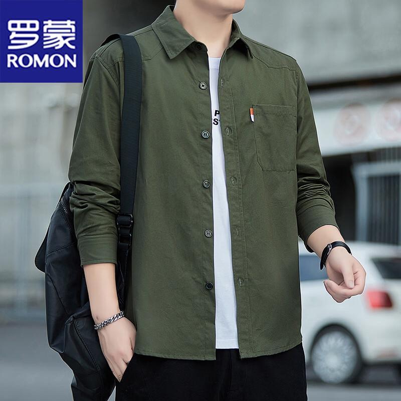 ROMON Men's Loose Fit Cotton Long Sleeve Shirt