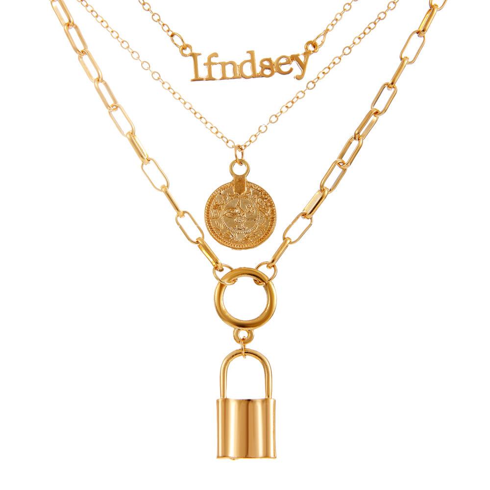 European & American Punk Style Multi-Layer Necklace with Lock Pendant