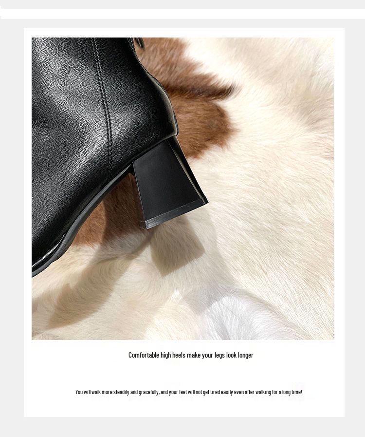 Bottines à talons carrés pour femmes - 2025 Peluche chaude française, Antidérapantes, Rehaussantes, Affinantes Style Martin pour Automne/Hiver
