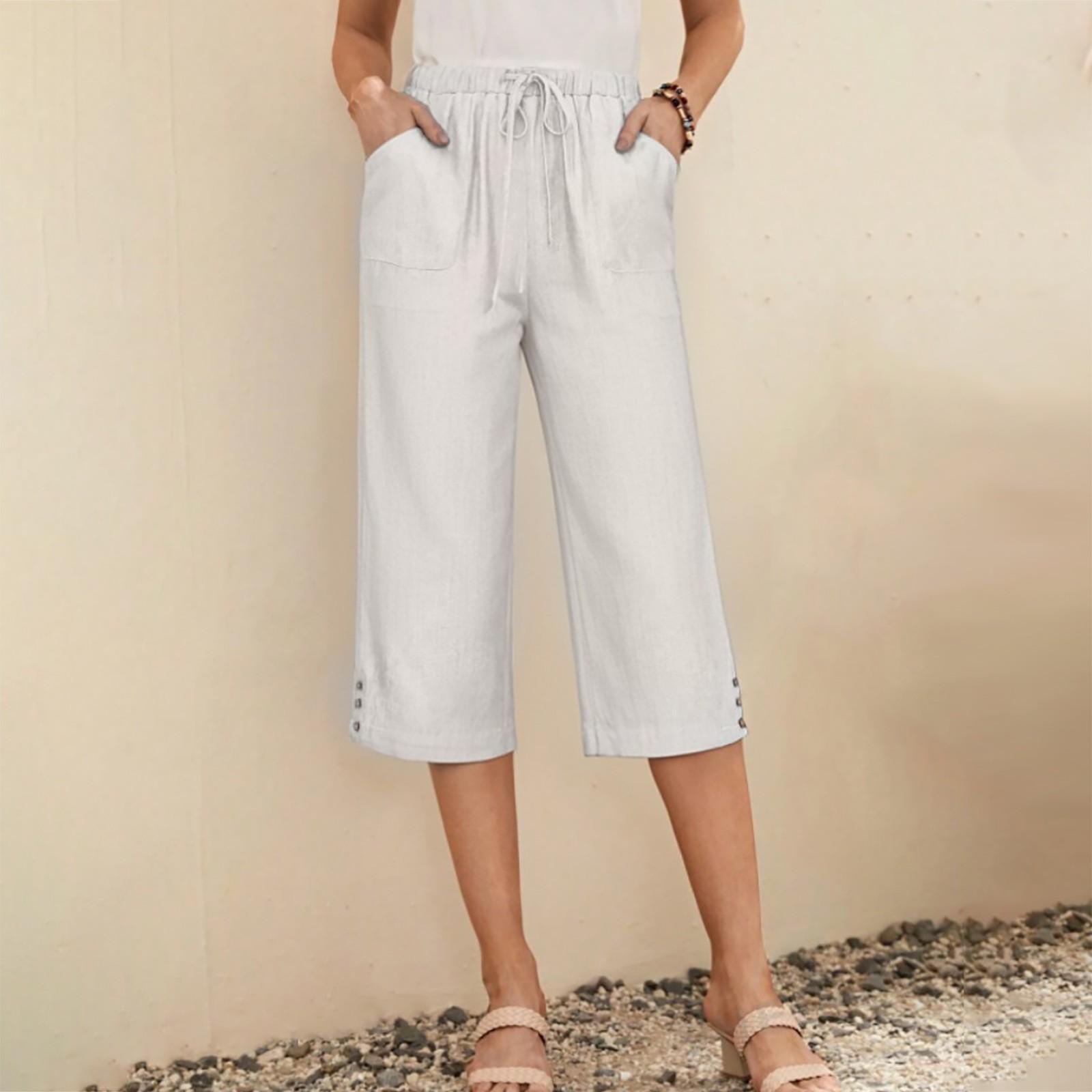 

Женские эластичные широкие повседневные однотонные брюки с высокой талией, шорты с карманами XL белый