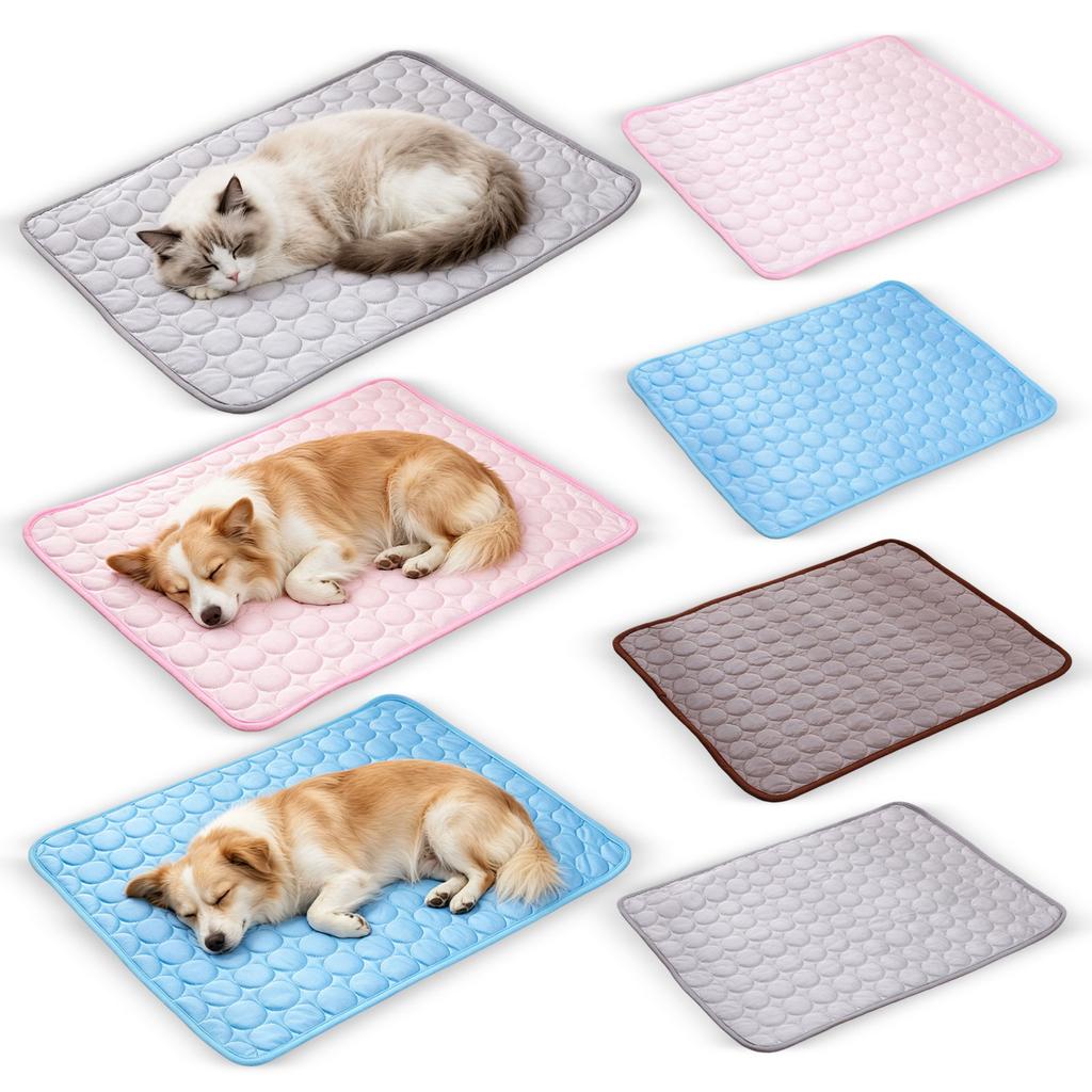 Cooling Ice Silk Pet Mat Breathable Soft Pet Cooling Pad Summer Sleeping Mat for Dogs Cats Non-Slip Durable Cover