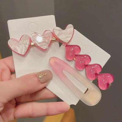 Set of 2 Pink Heart Hairpins - Cute and Trendy Side Clips for Bangs