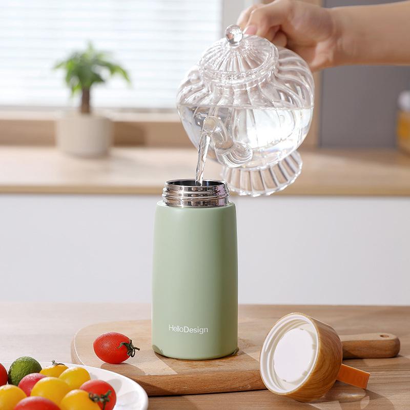 Double Wall Insulated Thermos 304 Stainless Steel Vaccum Flask Outdoor Portable 280ml Wood Water Cup Mini Vacuum Water Bottle