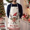Oil Resistant Kitchen Smock Christmas Apron for Cooking, Cartoon Elk Print Chef Bib with Adjustable Neck Holiday Baking Strap, Waterproof Canvas