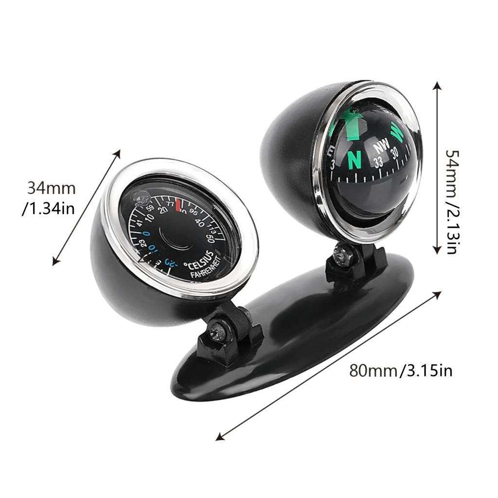 1PC Car Ornaments Compass Thermometer, Guide Ball Dashboard Meters Gauge Decorative, Truck Automobile Accessories